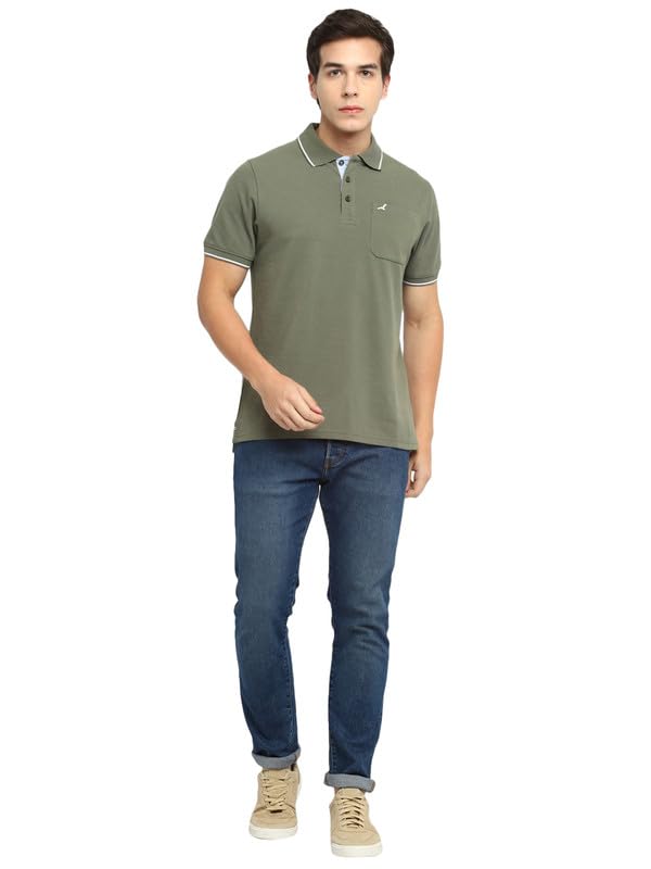 AMERICAN CREW Men Cotton Regular Fit Polo Collar T-Shirt with Pocket (AC392-3XL_Light Olive) - Image 2