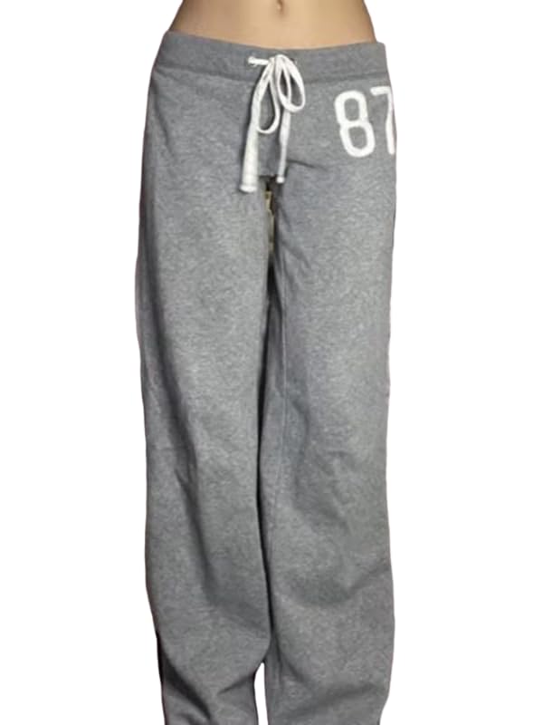 Vhitler Cute Jersey Pajama Pants Y2k Low Rise Pj Pants Wide Leg Drawstring Pants Preppy Aesthetic Lounge Pants Grunge Pants (Grey,S,Small) - Image 2