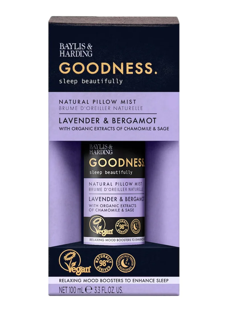 Baylis & Harding Goodness Sleep Beautifully Pillow Mist 100 ml | Lavender & Bergamot with Organic Chamomile & Sage | Pillow Mist with Relaxing Essential Oils for Restful Sleep | Vegan