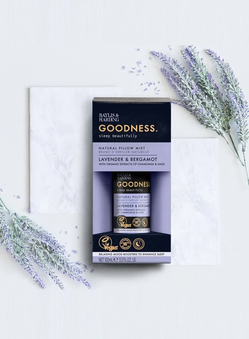 Baylis & Harding Goodness Sleep Beautifully Pillow Mist 100 ml | Lavender & Bergamot with Organic Chamomile & Sage | Pillow Mist with Relaxing Essential Oils for Restful Sleep | Vegan