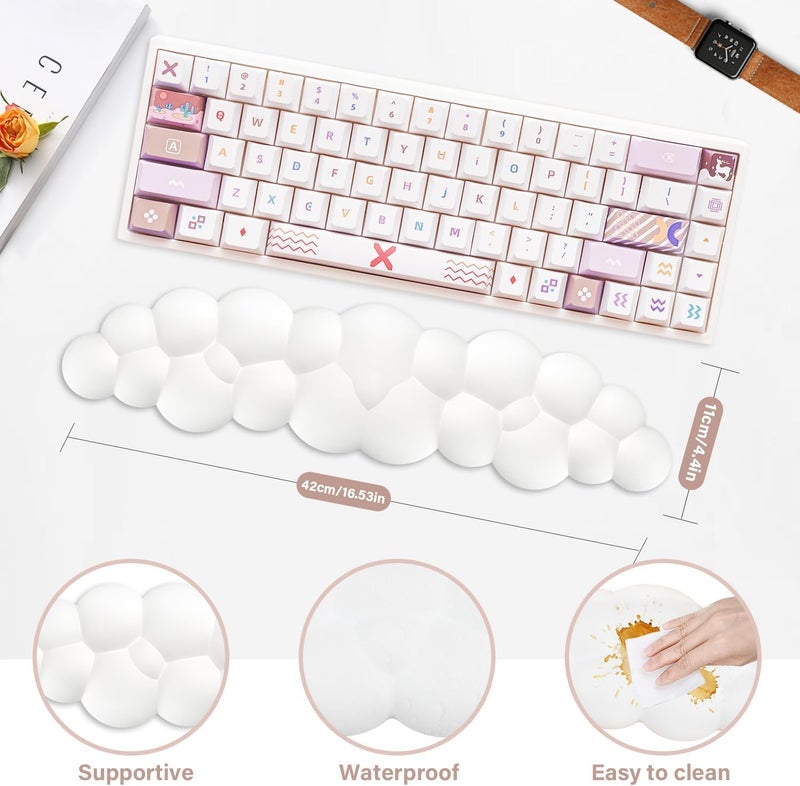 SAGREENY Cloud Keyboard Wrist Rest, 16.9" Extended Wrist Rest Ergonomic Memory Foam With Non-Slip Base For Typing Pain Relief, Office, Gaming, Computer, Laptop, Desk (White) - Image 2