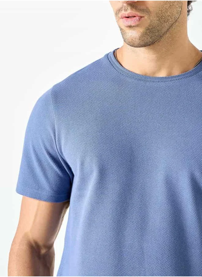 Iconic Iconic Textured Knit T-shirt with Short Sleeves
