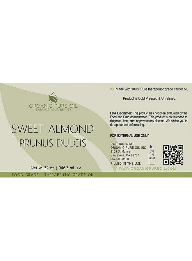 OPO Sweet Almond 100% Pure & Organic Cold Pressed Nongmo Unrefined Vegan Extra Virgin Unrefined Therapeutic Grade A 32 Oz For Face Hair Skin Body Lips By Organic Pure Oil Packaging May Vary - Image 5