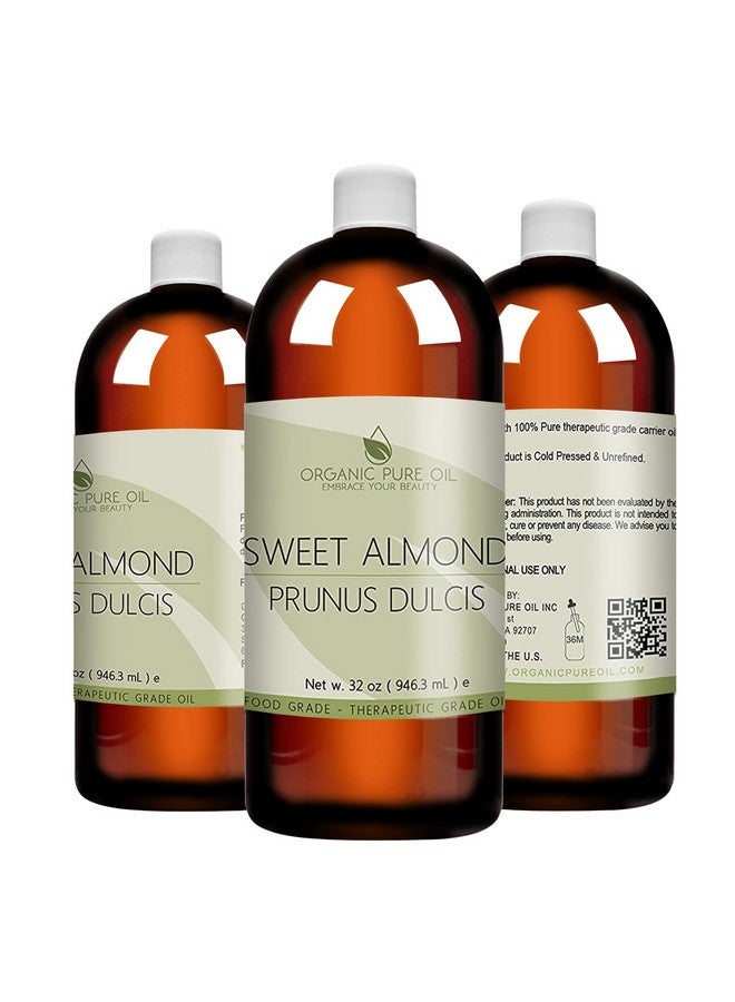 OPO Sweet Almond 100% Pure & Organic Cold Pressed Nongmo Unrefined Vegan Extra Virgin Unrefined Therapeutic Grade A 32 Oz For Face Hair Skin Body Lips By Organic Pure Oil Packaging May Vary - Image 3