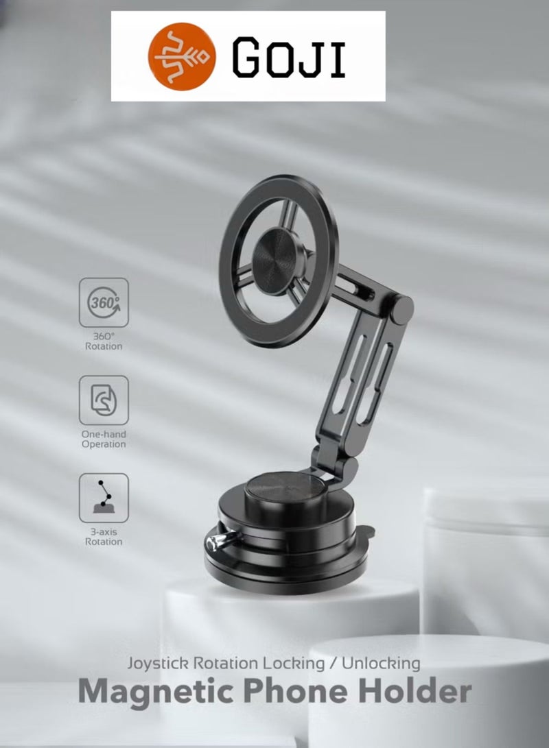 GOJI Magnetic Phone Stand G20, 360° Rotation Adjustable Mobile Holder with Strong Magnet & Vacuum Suction Base, One-Hand Operation Foldable Desk & Car Phone Mount - Image 2