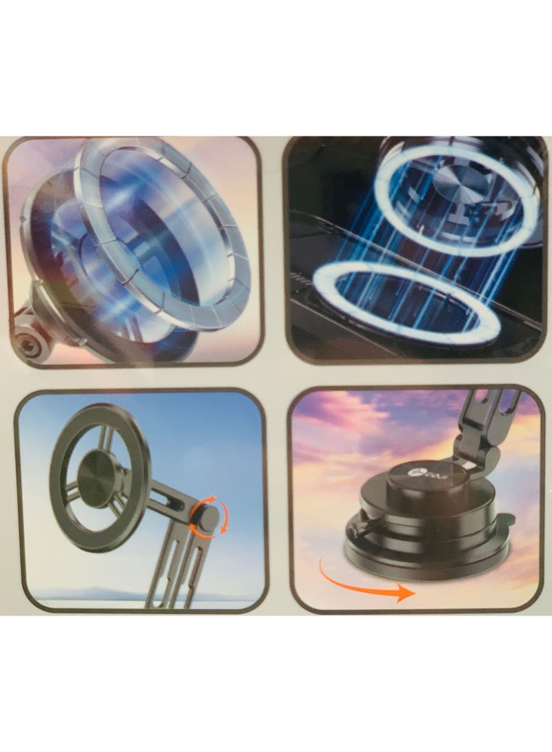 GOJI Magnetic Phone Stand G20, 360° Rotation Adjustable Mobile Holder with Strong Magnet & Vacuum Suction Base, One-Hand Operation Foldable Desk & Car Phone Mount - Image 4