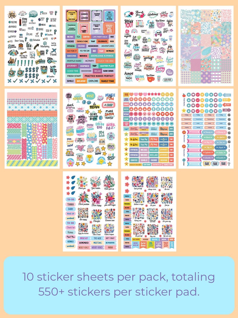 DOODLE 550+ Colourful & Quirky Stickers – 10-Page Self-Adhesive Sticker Booklet for Girls, Kids, Teens & Adults – Fun Decorative Stickers for Planners, Scrapbooks & Gifting (Get Ahead) - Image 2