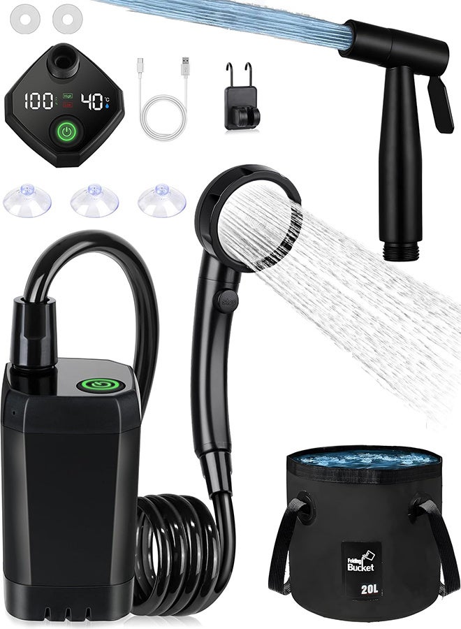 JOUDIYA Portable Camping Shower with 6000mAh Rechargeable Pump & Smart Display, Multi-Mode Spray Head and 20L Foldable Bucket, Outdoor Shower for Camping, Hiking, Travel, Car Washing and Backpacking - Image 1