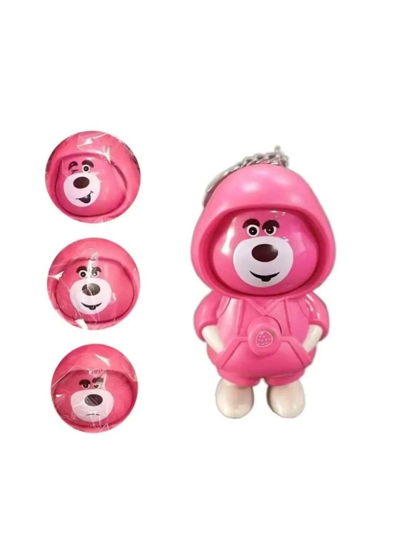 Lots to Love Lotso Character Design Spinning Face Keychain - Face Changing Emoji Doll - Stress Relief Toy Surprise Medallion Changes Face at the Press of a Button, Add a Touch of Fun to Your Keys or Bag Perfect for Keyrings or Bag Decoration - Fun Gift for Kids and Adults (1 Piece)  - Image 2