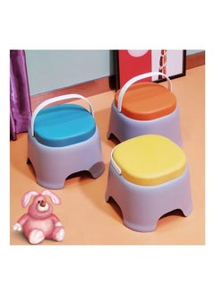 VIO Children Lightweight Portable Plastic Non Slip Stackable Stool for Kindergarten Preschool Durable Easy Carry Stool with Handle in Vibrant Colors Yellow Medium  - Image 2