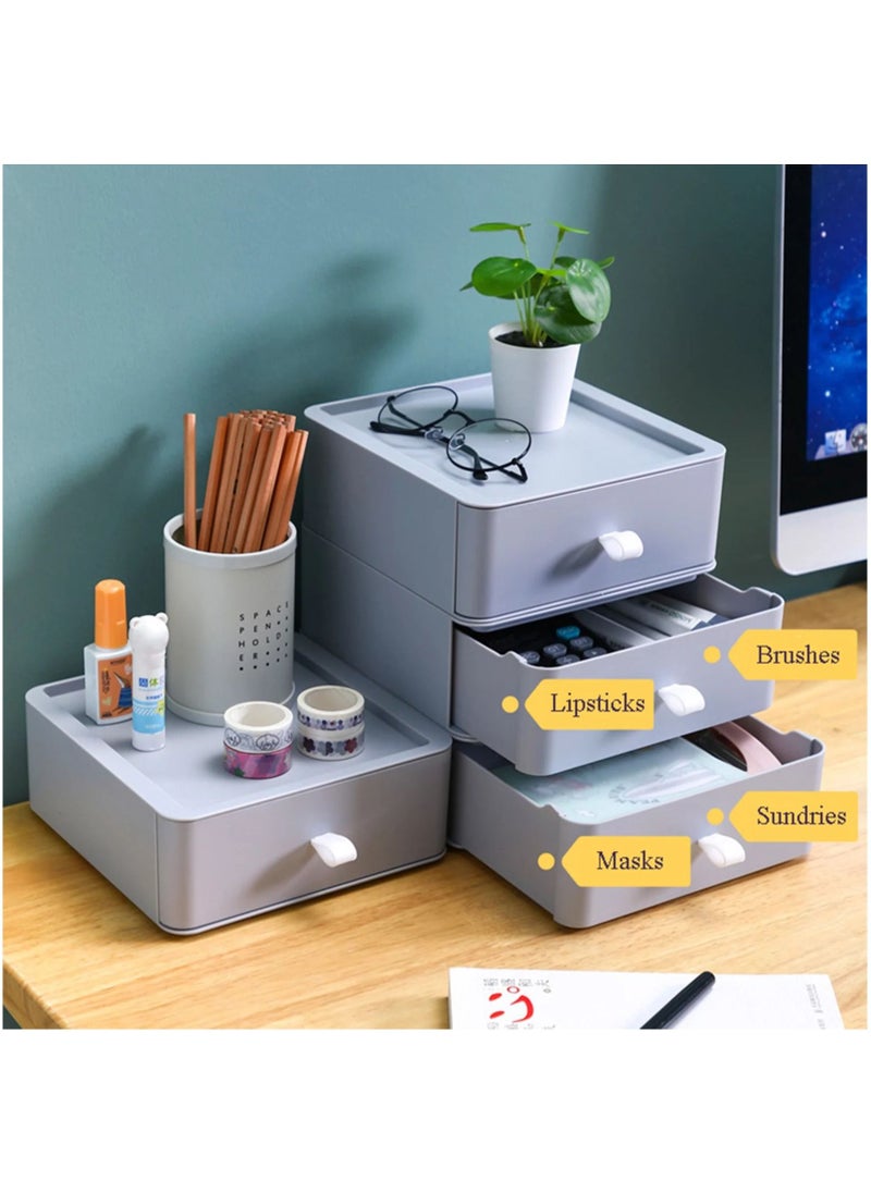 Plan A - Multifunctional Stackable Storage Tray Organizer for Home Office Table Kitchen Bathroom Organizer - White - Image 1