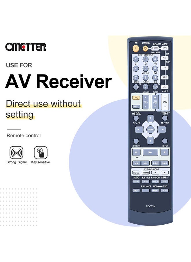 OMETTER - RC-607M Remote Control 24140607 Fit for Onkyo AV Receiver HT-SR503 TX-SR503S TX-SR8350 TX-SR503E - Image 1
