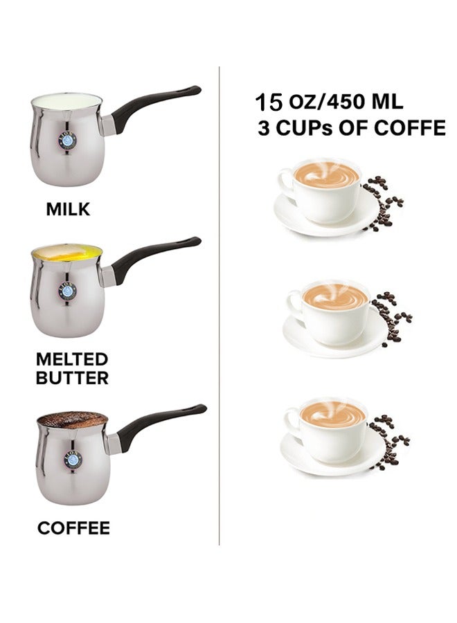 Lion Premium Stainless Steel Coffee Warmer & Tea Pot, 450ml, Cool-Touch Handle, Spout Design – Multipurpose for Brewing Coffee, Tea, Hot Chocolate, Butter Melting & More, Durable Quality - Image 4