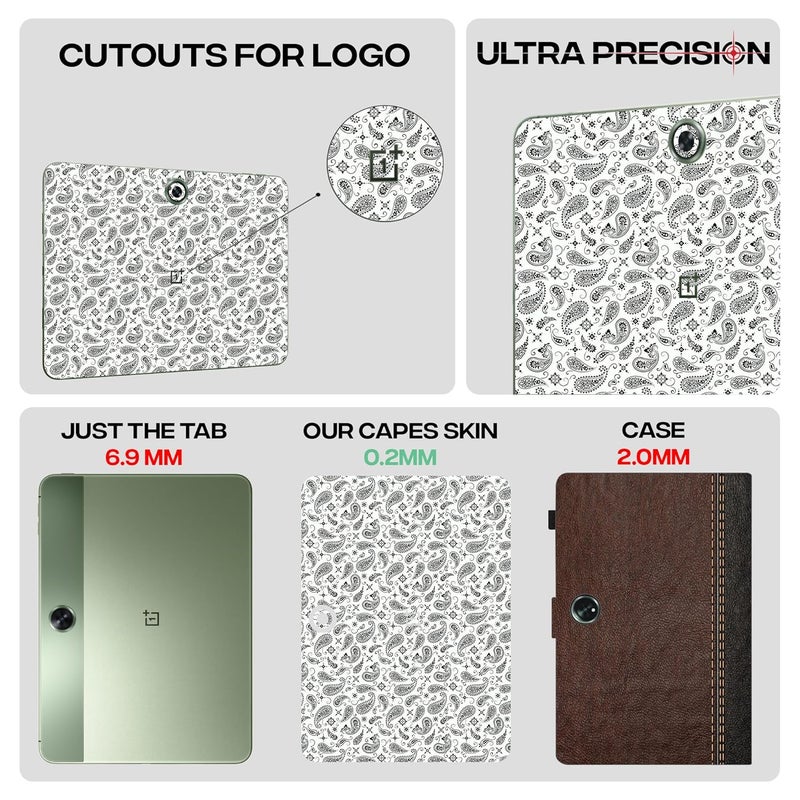 Capes Tablet Skins for OnePlus Pad (OPD2203) | Ultra-Thin Protective Film | Anti-Scratch Vinyl Decal Skin | Not Case/Cover (White Paisley, Back Skin) - Image 4