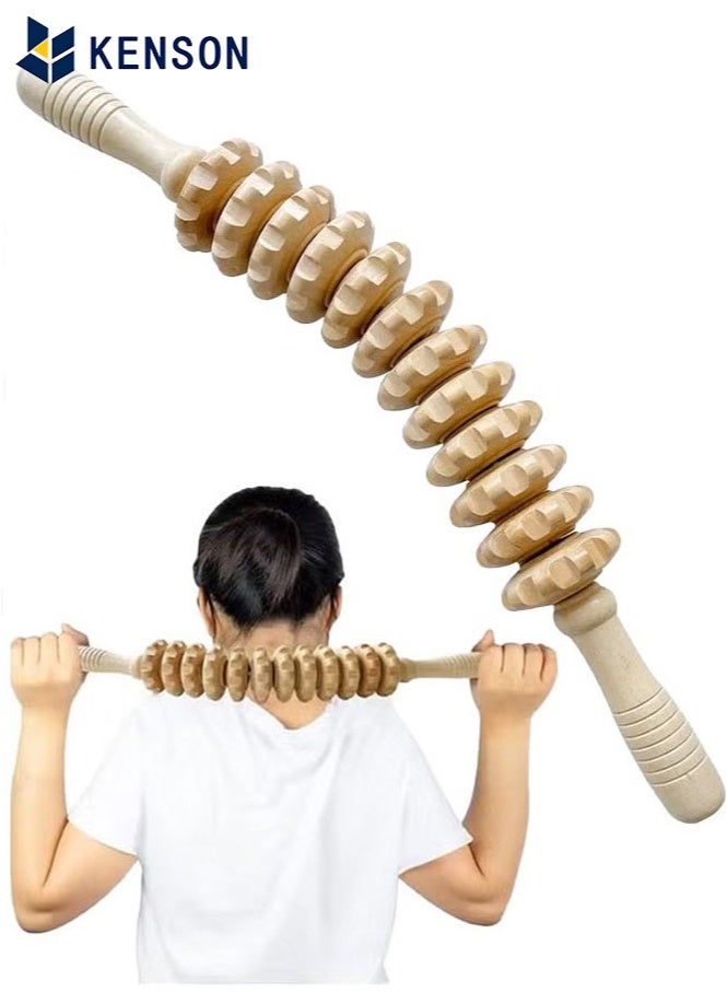 KENSON Curved Wooden Massage Roller, Multi-Functional Body Roller for Waist and Thigh, Wooden Massager Handheld Roller for Cellulite Reduction and Muscle Tension - Image 1