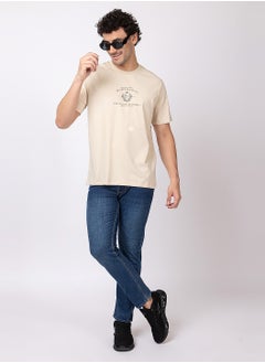 OCTAVE Octave Men's Solid Color Cotton T-shirt,Beige  - Image 1