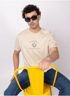 OCTAVE Octave Men's Solid Color Cotton T-shirt,Beige  - Image 2
