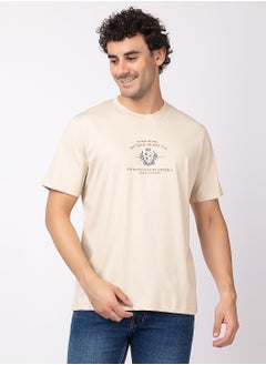 OCTAVE Octave Men's Solid Color Cotton T-shirt,Beige  - Image 3