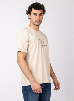 OCTAVE Octave Men's Solid Color Cotton T-shirt,Beige  - Image 4