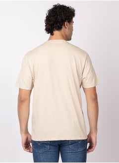 OCTAVE Octave Men's Solid Color Cotton T-shirt,Beige  - Image 5