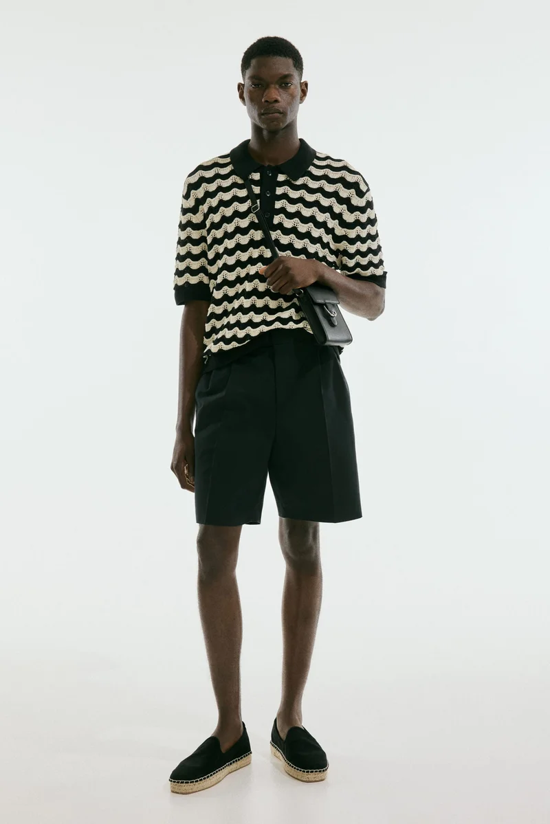 H&M Regular Fit Pointelle-knit polo shirt