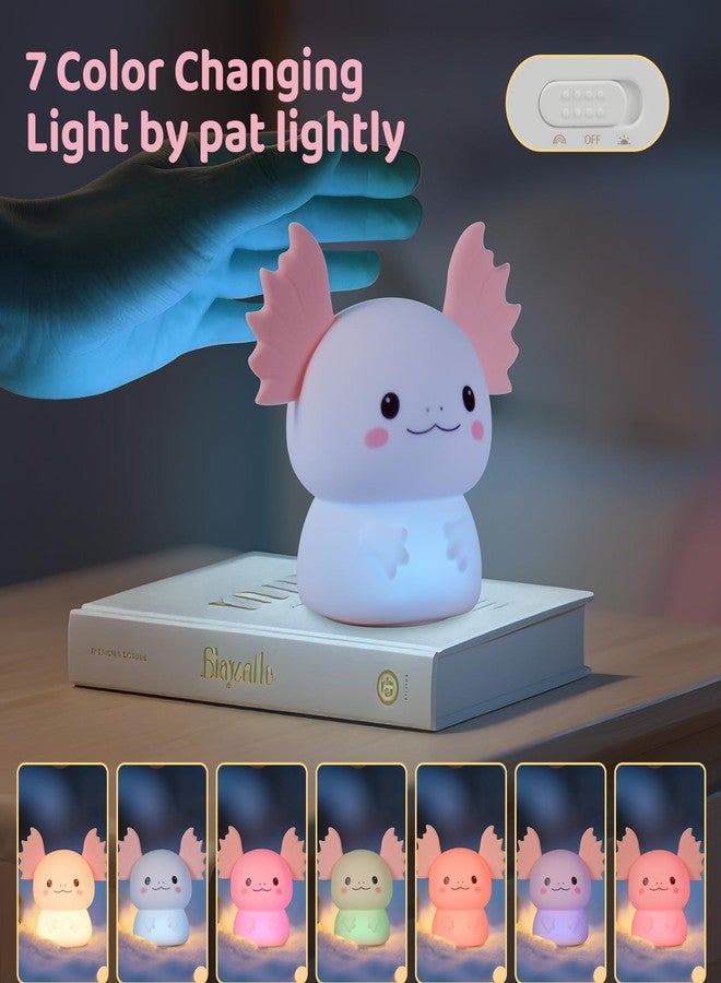 Aokpsrt Axolotl Night Light for Kids, Rechargeable LED Silicone Lamp with 7 Colors Changing, Adjustable Brightness, Touch Control, Cute Room Decor, Bedside Nightlight, Birthday Gifts for Boys and Girls - Image 3