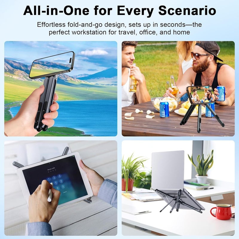 KASTWAVE Versatile application Foldable Laptop Stand for Desk, 8-Angle Adjustable Aluminum Portable Holder with Magnetic Mount, All-in-One Stand for Laptop, Tablet and Phone, Non-Slip Base, Compatible with 10-15.6 Inch Laptops All user affordable trusted quality - Image 3