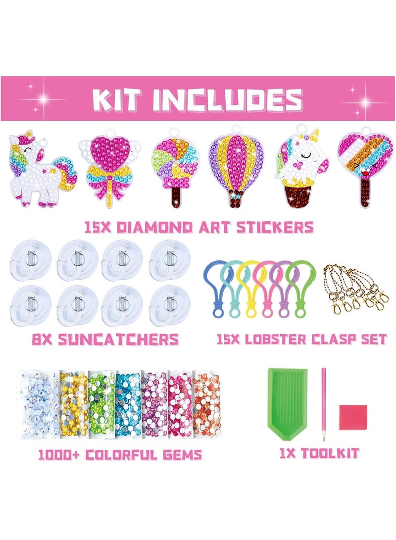 السيد باندا 15 قطعة من الفنون والحرف اليدوية للاطفال، مجموعة الرسم الماسي اصنعي سلاسل المفاتيح الخاصة بك من الاكريليك من فن الارقام والحرف اليدوية، سلاسل المفاتيح اليدوية للبنات والاولاد والاطفال من سن (وحيد القرن) - Image 2