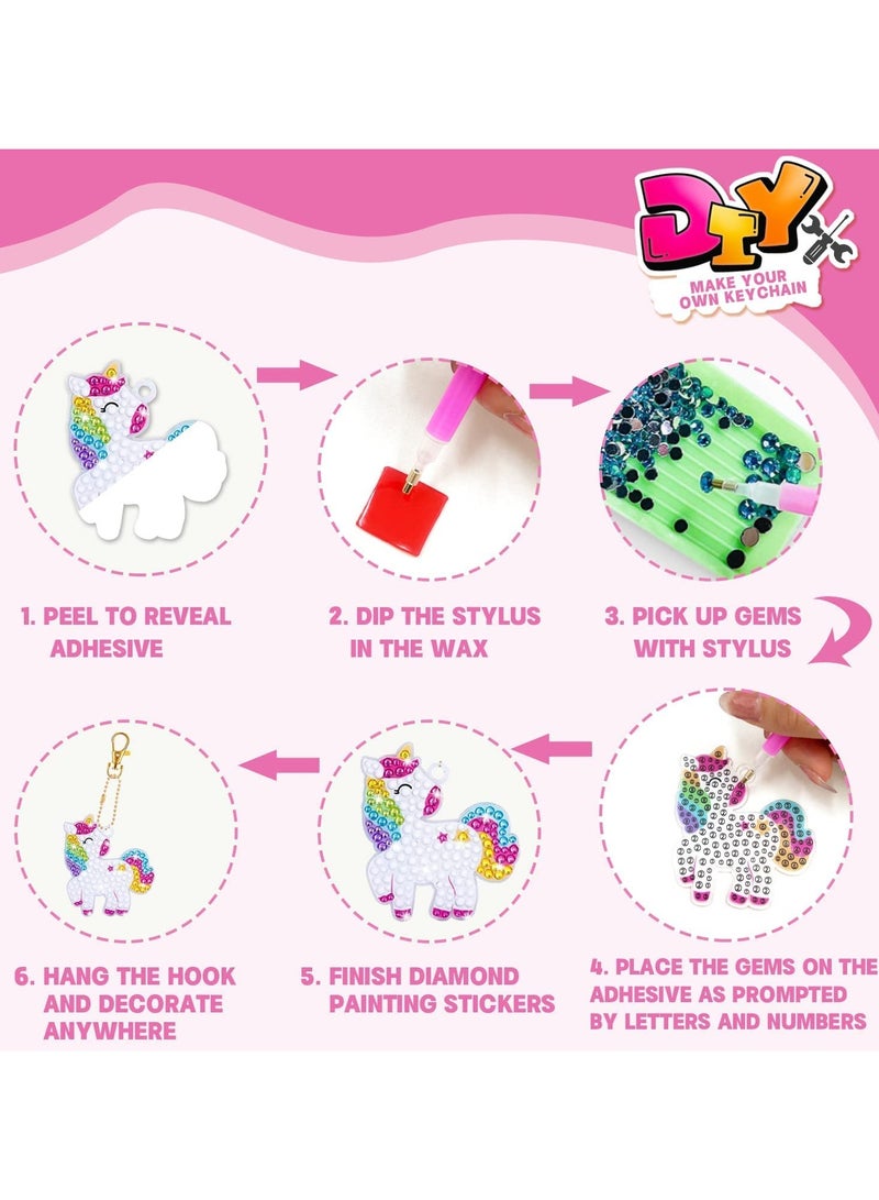 السيد باندا 15 قطعة من الفنون والحرف اليدوية للاطفال، مجموعة الرسم الماسي اصنعي سلاسل المفاتيح الخاصة بك من الاكريليك من فن الارقام والحرف اليدوية، سلاسل المفاتيح اليدوية للبنات والاولاد والاطفال من سن (وحيد القرن) - Image 4