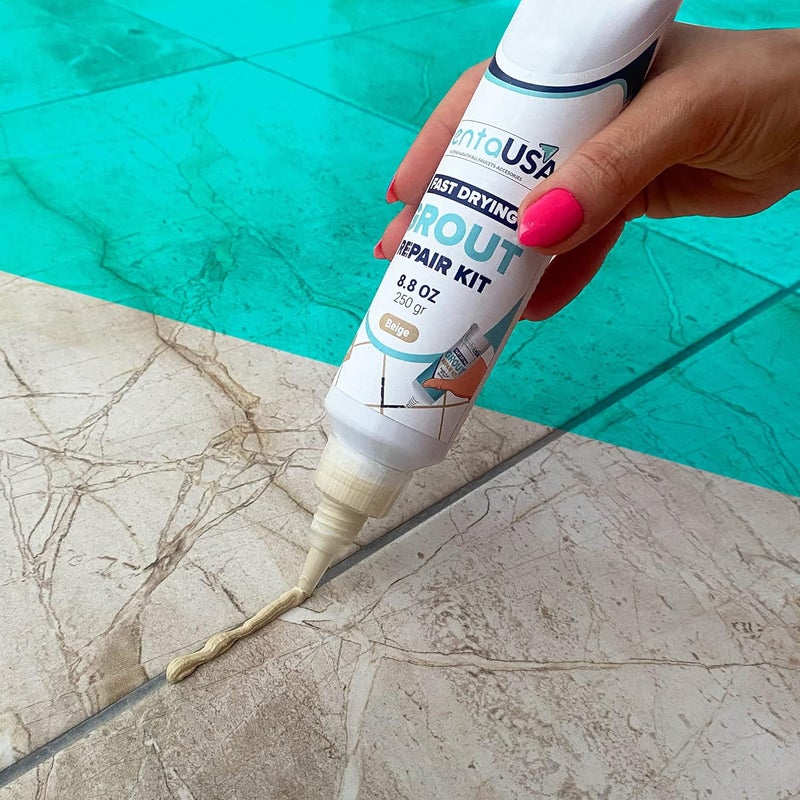 PENTAUSA Tile Grout Repair Kit - Beige Grout Filler, Triple Protection, Fast Drying Formula Restores and Renews Joint Lines with Scraper (Beige, 8.8oz / 250gr) - Image 3