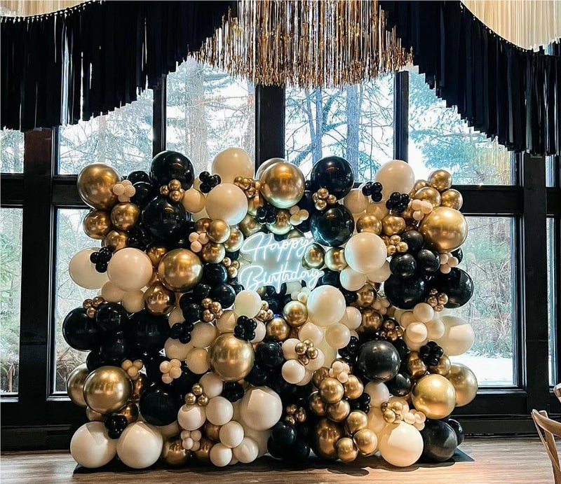 MEBAY Black Gold Silver Balloons Garland Arch Kit, 141Pcs Latex Balloons Different Sizes 18 12 10 5 Inch for Party Decorations, Wedding Backdrop, Birthday, Baby Shower, Graduation - Image 4