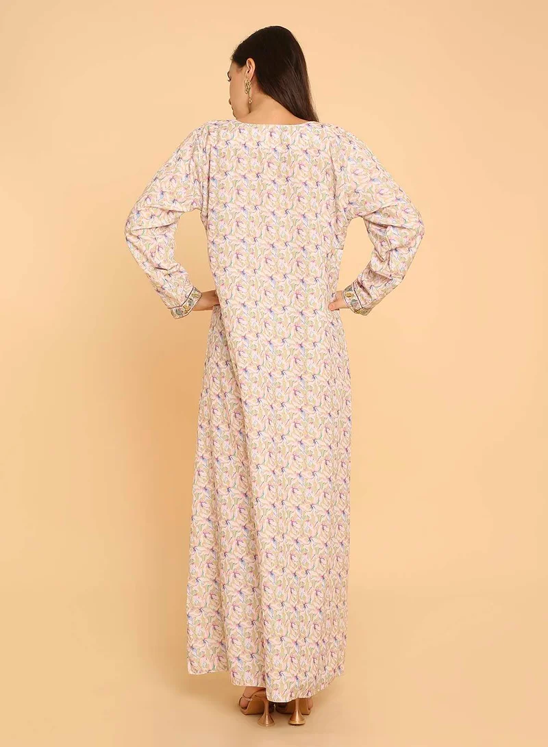 HANA & SARA Long Arabic kaftan with unique stone design jalabiya dress for women