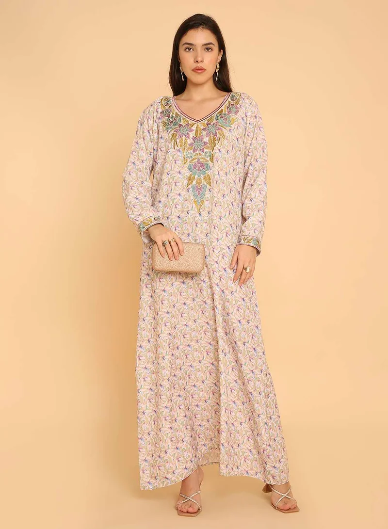 HANA & SARA Long Arabic kaftan with unique stone design jalabiya dress for women