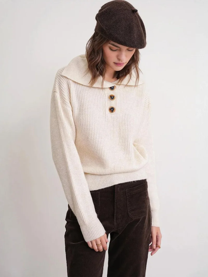 MixRay Mixray Buttoned Wide Collar Knit Sweater