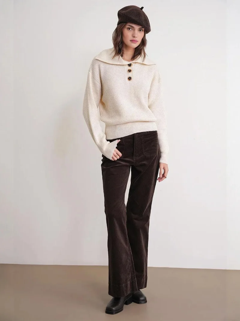 MixRay Mixray Buttoned Wide Collar Knit Sweater