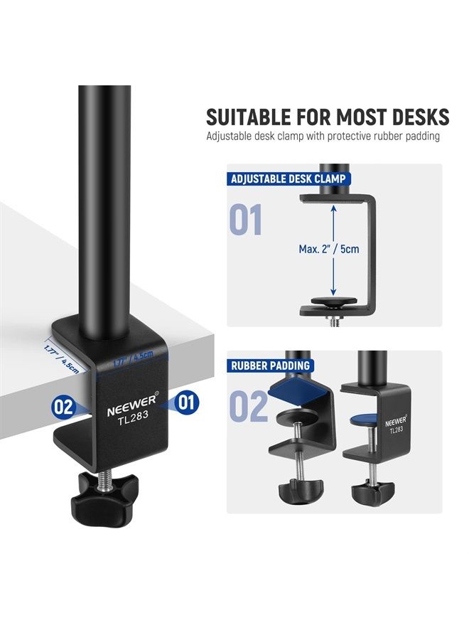 Neewer NEEWER Extendable Camera Desk Mount with 1/4" Ball Head, 17”-40” Adjustable Table Light Stand with 1/4" Screw Adapter and C Clamp for DSLR Camera, Ring Light, Live Stream, Vlog, Max Load: 6.6lb/3kg  - Image 3
