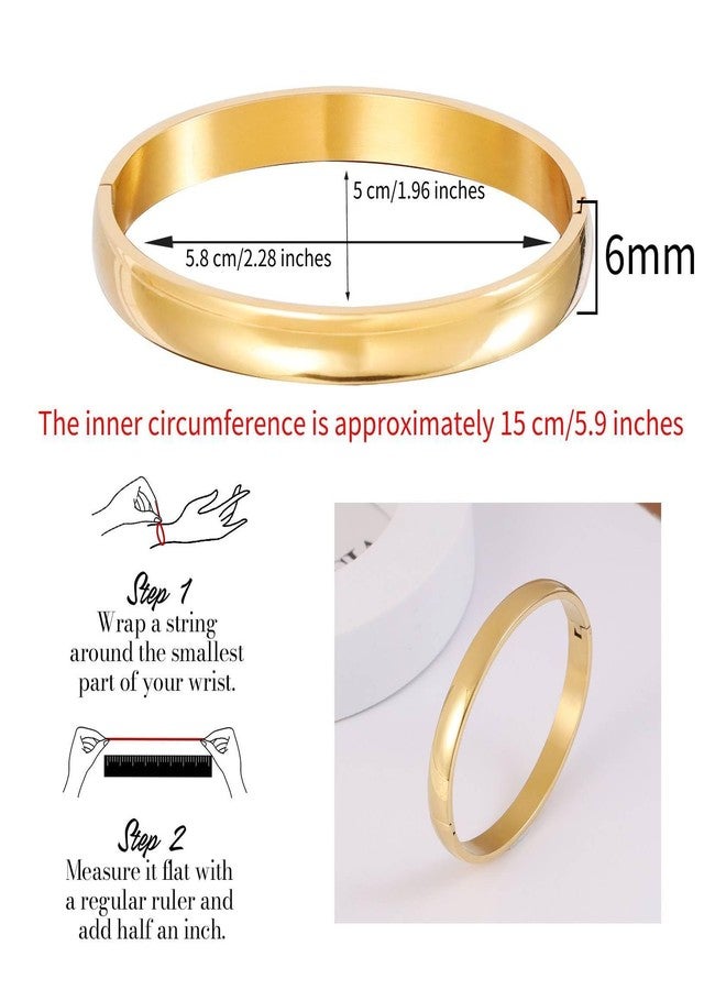 MILAKOO Womens 6MM Stainless Steel Bracelet Plain Polished Finish Oval Bangle Gold - Image 4
