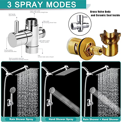 bellearly 10'' Rain High Pressure Shower Head with 5 Settings Handheld Showerhead Combo, Dual Shower Head with 11'' Extension Arm and 78'' Long Hose, Chrome Square Shower Head, Save Water BELLEARLY - Image 5