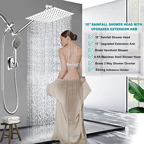 bellearly 10'' Rain High Pressure Shower Head with 5 Settings Handheld Showerhead Combo, Dual Shower Head with 11'' Extension Arm and 78'' Long Hose, Chrome Square Shower Head, Save Water BELLEARLY - Image 2