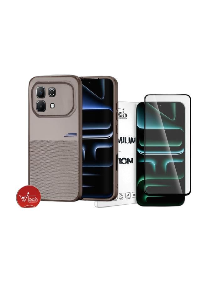 Wtech Infinix Note 60 5G 2026 Fashion Soft Silicone Texture Case Cover (MCRPSN) - Brown & Infinix Note 60 / Infinix Note 60 Pro 5G 2026 Premium E2E Series Full Glue Full Cover Tempered Glass Screen Protector (MSGECN) - Clear/Black Bundle - Image 1