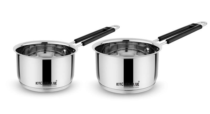 KITCHEN CLUE Stainless Steel Tea Pot Pan/Saucepan Set of 2Pcs (1600_2000 ML) Induction Friendly & Triply Heavy Bottom, Steel Cookware Tea Pot Pan/Saucepan Set with Handle for Boiling Water/Milk - Image 1