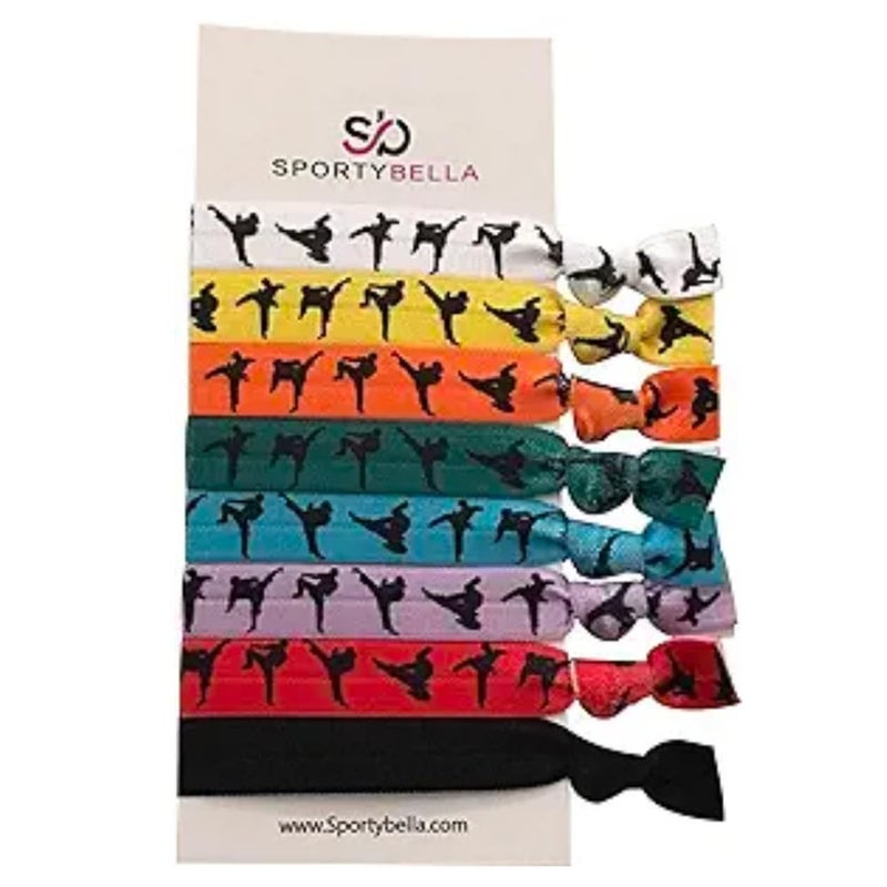 Sportybella Multicolored Karate Hair Ties Martial Arts Hair Accessories For Girls No Crease No Tug Elastic Hair Ties Set Ponytail Holders for Karate or Martial Artists Students  Coaches 8pcs
