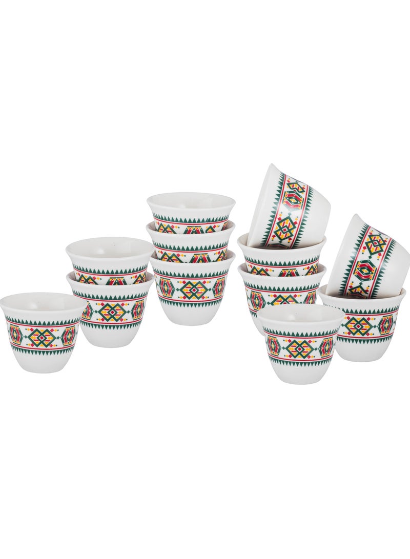 Elegant Saudi coffee cup set, made of pure white porcelain with a traditional engraving, 12 pieces - Image 1