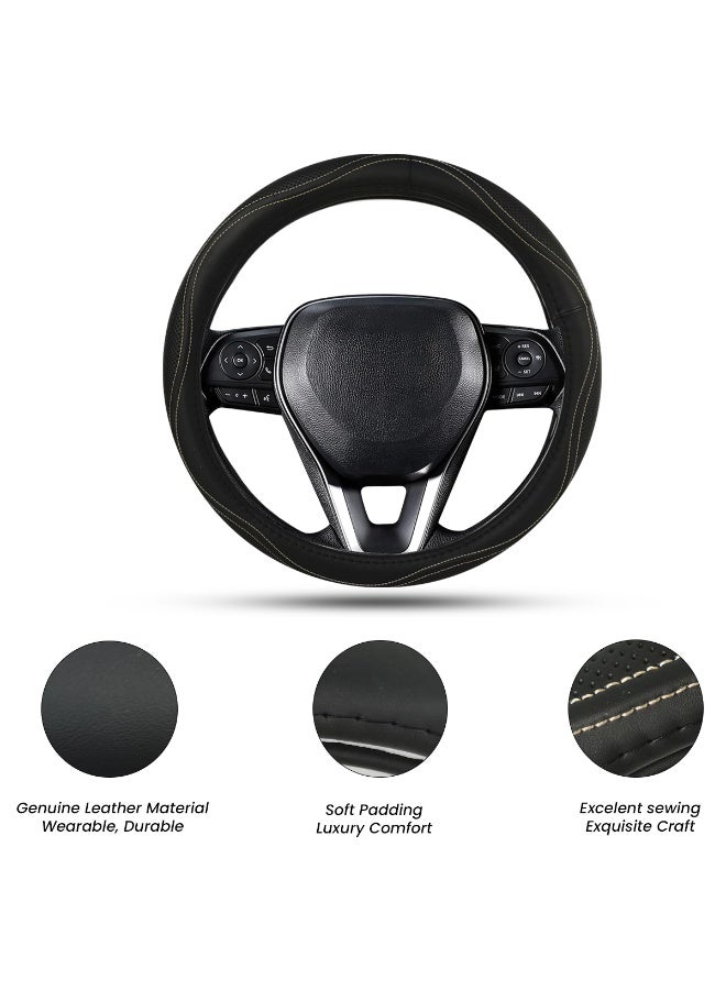 MOB Steering Wheel Cover SW322 Medium 37–38cm  Universal Fit for Cars, SUVs, Trucks  Anti-Slip, Durable Leather with Soft Padding, Breathable, Sweat-Absorbing, Easy to Install, Stylish Interior Protection, BLACK - Image 2