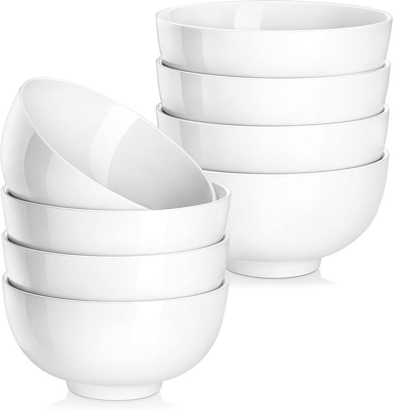 MALACASA , Regular Series Set of 8 Cereal Bowls Soup Bowls 5 Inches / 12.7 x 12.7 x 6.2 cm / 450 ml Porcelain Bowl Rice Bowl Set Cream White - Image 1