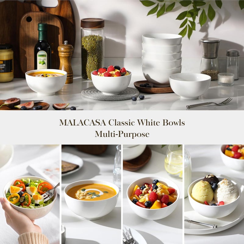 MALACASA , Regular Series Set of 8 Cereal Bowls Soup Bowls 5 Inches / 12.7 x 12.7 x 6.2 cm / 450 ml Porcelain Bowl Rice Bowl Set Cream White - Image 5