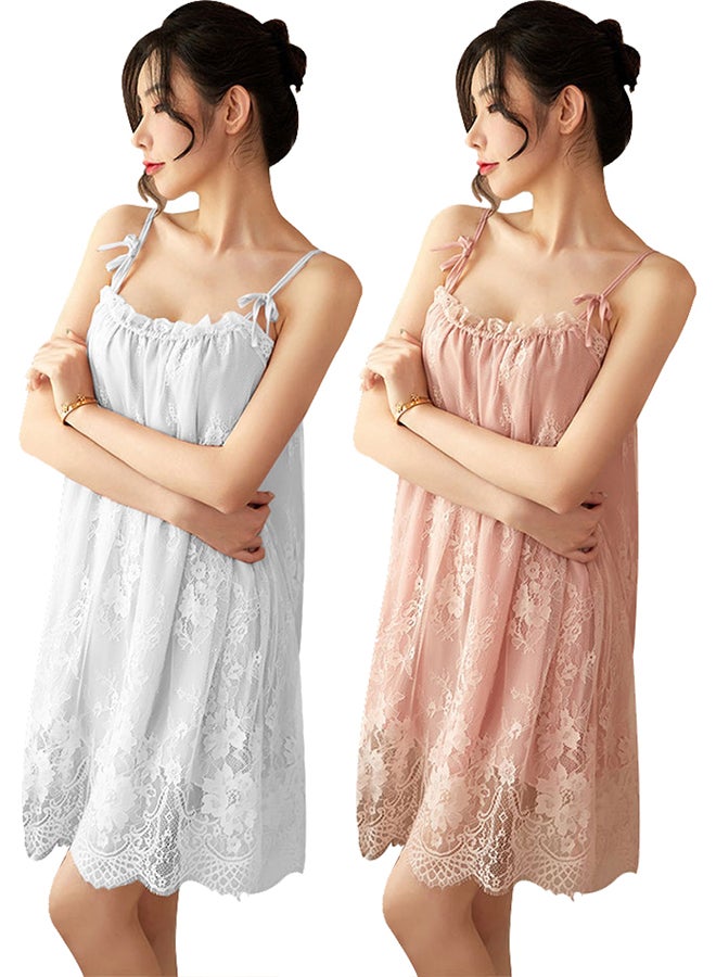 MARGOUN (Compatible Size L, XL, XXL) 2 Pack Lace Lingerie Lace Slip Dress Sling Night Dress Ladies Home Wear Classy Nighties Sleep Wear Nightgown Chemise Lingerie  - Image 2