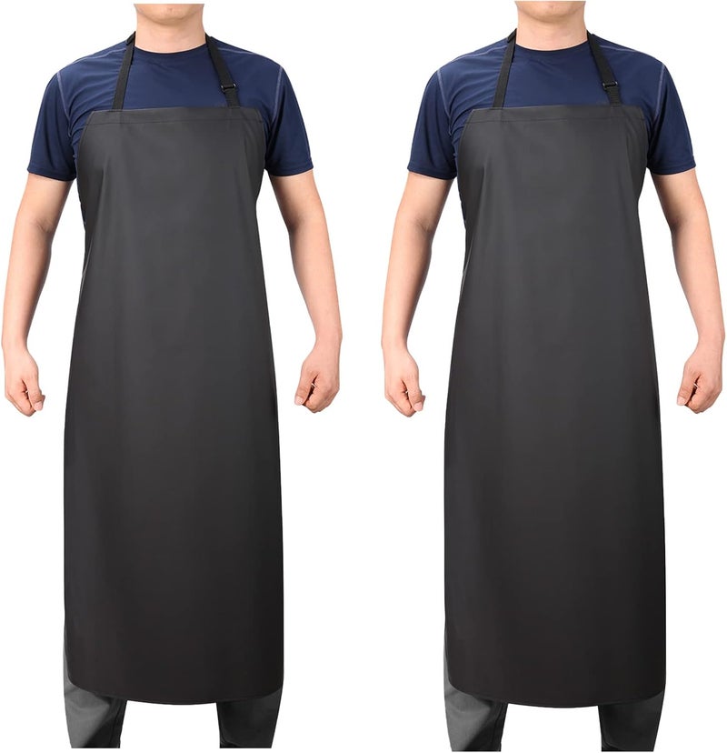 VWELL Store مئزر مطاطي مقاوم للماء من الفينيل، 41.5'' مئزر مقاوم للمواد الكيميائية لغسل الصحون، العمل في المختبر، الجزار، البستنة، تصفيف الكلاب PVC 2Pack - Image 1