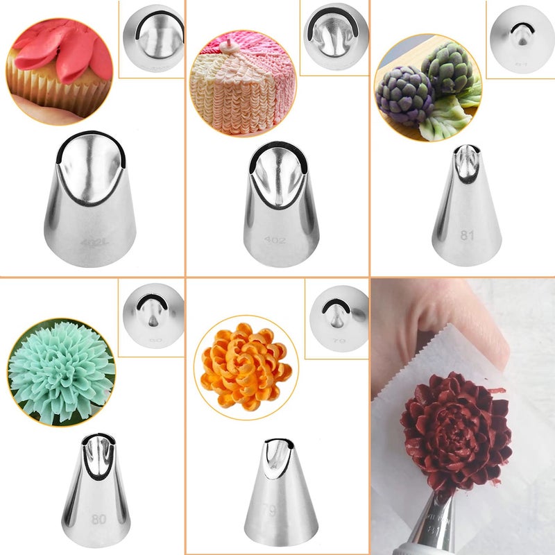 Suuker 5 Pieces Rose Flower Piping Tips Set,Stainless Steel Cake Decorating Tips, Frosting Icing Tips for Cupcakes, Cake, Cookie and Decoratingï¼ˆ402L 402 79 80 81ï¼‰ - Image 5