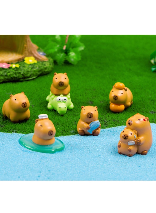 Set of 8 Mini Resin Capybara, Tiny Capybara and Crocodile Set for Potted Miniature Decoration, Garden Aquarium Potted, Garden Dollhouse, Cake Decoration, DIY Slime Kit, Craft Charms Party Toys - Image 1